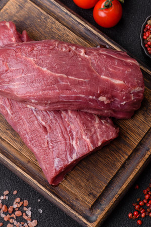 Raw meat, fresh beef tenderloin or filet mignon for grilling. Raw beef tenderloin as a food background for your designの写真素材