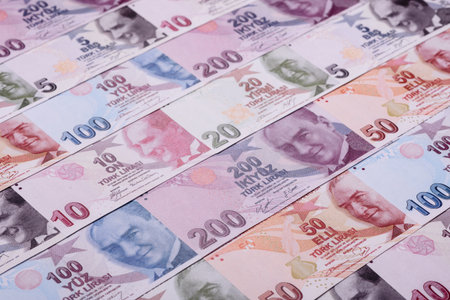 Money, currency of Turkey, lira banknotes of various denominations. Turkish money as a financial background for your designの写真素材