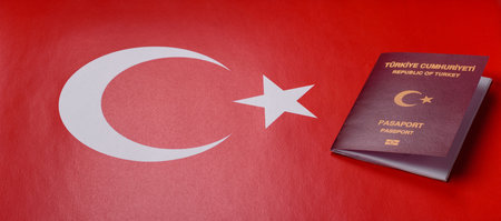 Turkey passport, Turkish visa for international travel and vacation. Turkish passport as a background for your designの写真素材