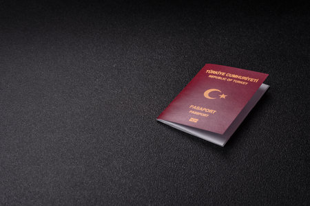Turkey passport, Turkish visa for international travel and vacation. Turkish passport as a background for your designの写真素材