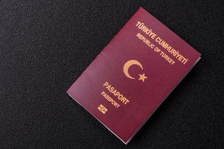 Turkey passport, Turkish visa for international travel and vacation. Turkish passport as a background for your designの写真素材