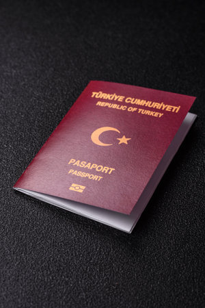 Turkey passport, Turkish visa for international travel and vacation. Turkish passport as a background for your designの写真素材