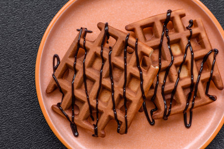 Belgian waffles, a healthy sweet breakfast dessert, food background. Belgian waffles as a food...
