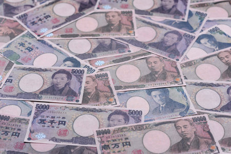 Japan, Japanese yen paper banknotes, money for business, financial transactions, and settlements. Japanese yen as a financial background for your designの写真素材