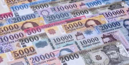 Hungarian forint, cash, currency of Hungary, banknotes for financial transactions. Hungarian forint as a financial background for your designの写真素材