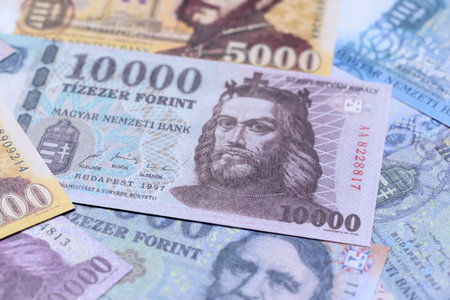 Hungarian forint, cash, currency of Hungary, banknotes for financial transactions. Hungarian forint as a financial background for your designの写真素材