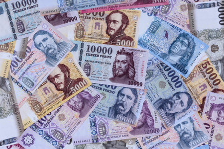 Hungarian forint, cash, currency of Hungary, banknotes for financial transactions. Hungarian forint as a financial background for your designの写真素材
