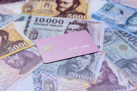 A credit card for contactless cashless payments via a terminal or online. A credit card for a financial backgroundの写真素材