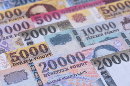 Hungarian forint, cash, currency of Hungary, banknotes for financial transactions. Hungarian forint as a financial background for your designの写真素材