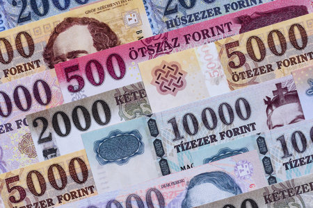 Hungarian forint, cash, currency of Hungary, banknotes for financial transactions. Hungarian forint as a financial background for your designの写真素材
