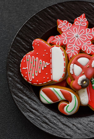 Gingerbread, Christmas cookies, and ornamental holiday baked goods. Christmas gingerbread as a backdrop for your designの写真素材