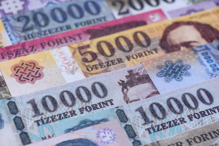 Hungarian forint, cash, currency of Hungary, banknotes for financial transactions. Hungarian forint as a financial background for your designの写真素材