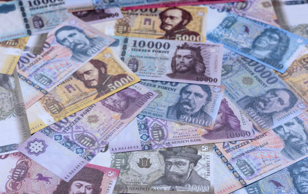 Hungarian forint, cash, currency of Hungary, banknotes for financial transactions. Hungarian forint as a financial background for your designの写真素材
