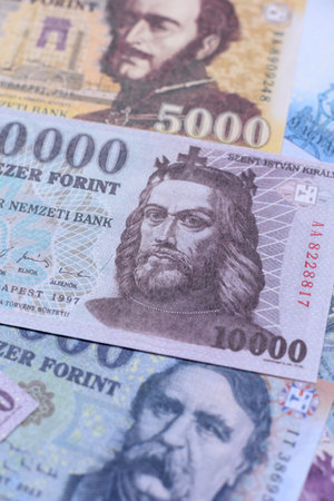 Hungarian forint, cash, currency of Hungary, banknotes for financial transactions. Hungarian forint as a financial background for your designの写真素材