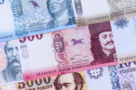 Hungarian forint, cash, currency of Hungary, banknotes for financial transactions. Hungarian forint as a financial background for your designの写真素材