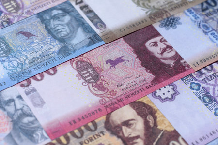 Hungarian forint, cash, currency of Hungary, banknotes for financial transactions. Hungarian forint as a financial background for your designの写真素材