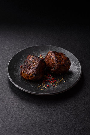 Grilled or barbecued beef steak, a fillet of meat cooked for dinner. Beef steak as a food background...