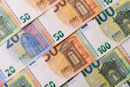 Euro, European currency cash banknotes for business and financial exchanges and settlements. Euro...