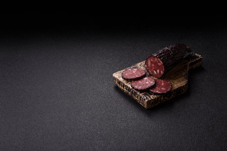 Black blood pudding, grilled pork sausage cooked for dinner. Blood pudding as a food background for...