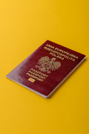 Poland passport for traveling, flying and doing business. Polish document, id for crossing the borderの写真素材