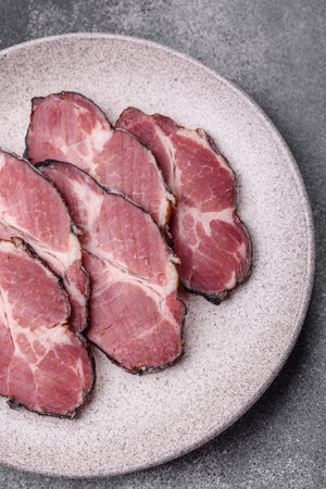 Sliced ham as a food background for your designの写真素材