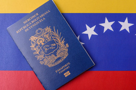 Venezuela passport, venezuelan visa for international travel and vacation. Venezuelan passport as a background for your designの写真素材