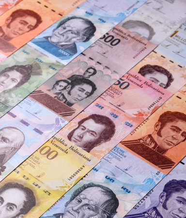 Venezuelan bolivar, cash, currency of Venezuela, banknotes for financial transactions. Venezuelan bolivar as a financial background for your designの写真素材