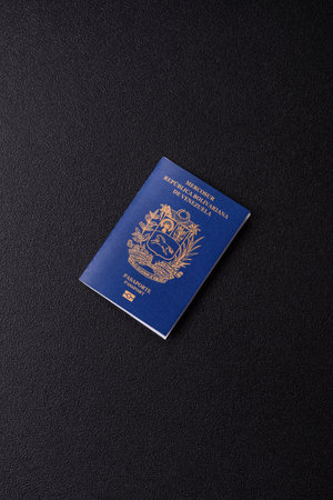 Venezuela passport, venezuelan visa for international travel and vacation. Venezuelan passport as a background for your designの写真素材