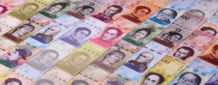Venezuelan bolivar, cash, currency of Venezuela, banknotes for financial transactions. Venezuelan bolivar as a financial background for your designの写真素材