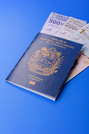 Venezuela passport, venezuelan visa for international travel and vacation. Venezuelan passport as a background for your designの写真素材