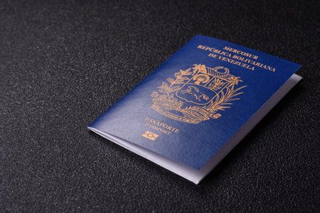 Venezuela passport, venezuelan visa for international travel and vacation. Venezuelan passport as a background for your designの写真素材
