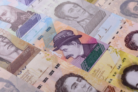 Venezuelan bolivar, cash, currency of Venezuela, banknotes for financial transactions. Venezuelan bolivar as a financial background for your designの写真素材