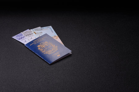 Venezuela passport, venezuelan visa for international travel and vacation. Venezuelan passport as a background for your designの写真素材