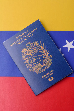 Venezuela passport, venezuelan visa for international travel and vacation. Venezuelan passport as a background for your designの写真素材