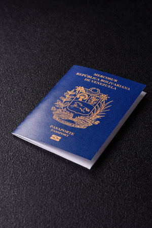 Venezuela passport, venezuelan visa for international travel and vacation. Venezuelan passport as a background for your designの写真素材