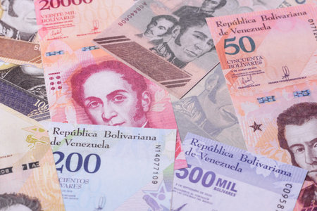 Venezuelan bolivar, cash, currency of Venezuela, banknotes for financial transactions. Venezuelan bolivar as a financial background for your designの写真素材