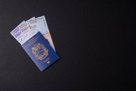 Venezuela passport, venezuelan visa for international travel and vacation. Venezuelan passport as a background for your designの写真素材