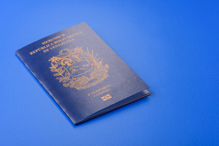 Venezuela passport, venezuelan visa for international travel and vacation. Venezuelan passport as a background for your designの写真素材