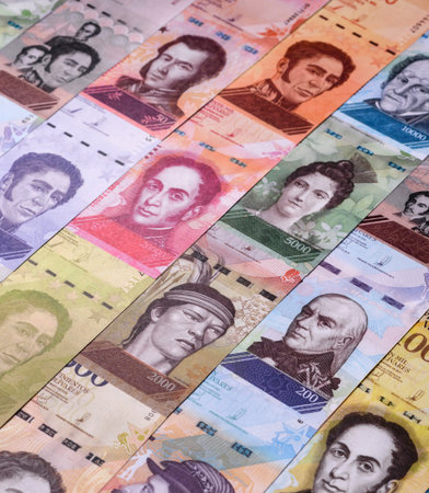 Venezuelan bolivar, cash, currency of Venezuela, banknotes for financial transactions. Venezuelan bolivar as a financial background for your designの写真素材