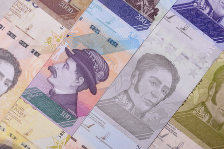 Venezuelan bolivar, cash, currency of Venezuela, banknotes for financial transactions. Venezuelan bolivar as a financial background for your designの写真素材