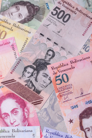 Venezuelan bolivar, cash, currency of Venezuela, banknotes for financial transactions. Venezuelan bolivar as a financial background for your designの写真素材
