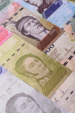 Venezuelan bolivar, cash, currency of Venezuela, banknotes for financial transactions. Venezuelan bolivar as a financial background for your designの写真素材