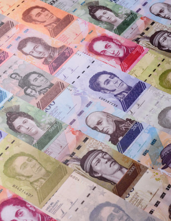 Venezuelan bolivar, cash, currency of Venezuela, banknotes for financial transactions. Venezuelan bolivar as a financial background for your designの写真素材