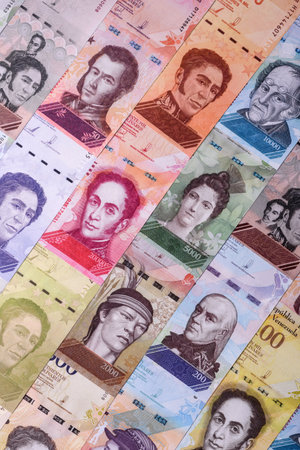 Venezuelan bolivar, cash, currency of Venezuela, banknotes for financial transactions. Venezuelan bolivar as a financial background for your designの写真素材
