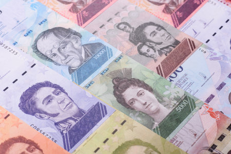 Venezuelan bolivar, cash, currency of Venezuela, banknotes for financial transactions. Venezuelan bolivar as a financial background for your designの写真素材