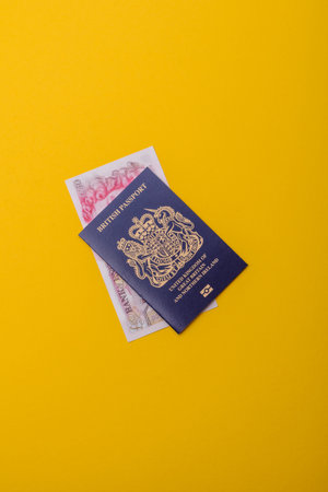 British passport for traveling, flying and doing business. UK document, id for crossing the border
