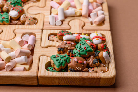 Mini marshmallows in white, pink, and pastel colors, a colorful Christmas dessert. Marshmallows as a...
