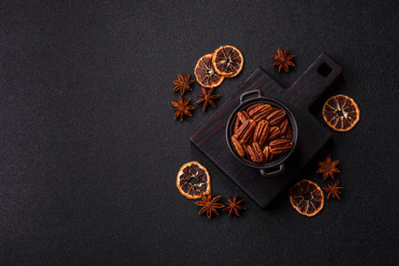 Peeled and roasted pecan nut as an ingredient for healthy foods and snacks. Pecan nut as a food...