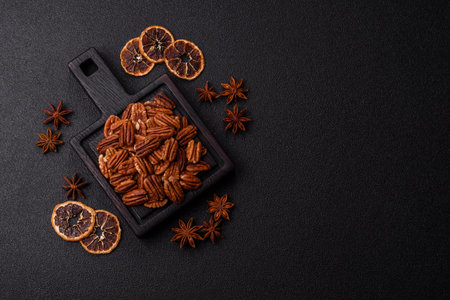 Peeled and roasted pecan nut as an ingredient for healthy foods and snacks. Pecan nut as a food...