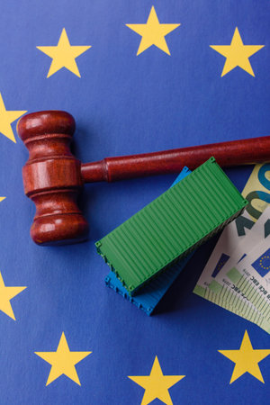 The cargo container ban on the EU flag as a conceptual backdrop for the export and logistics of...